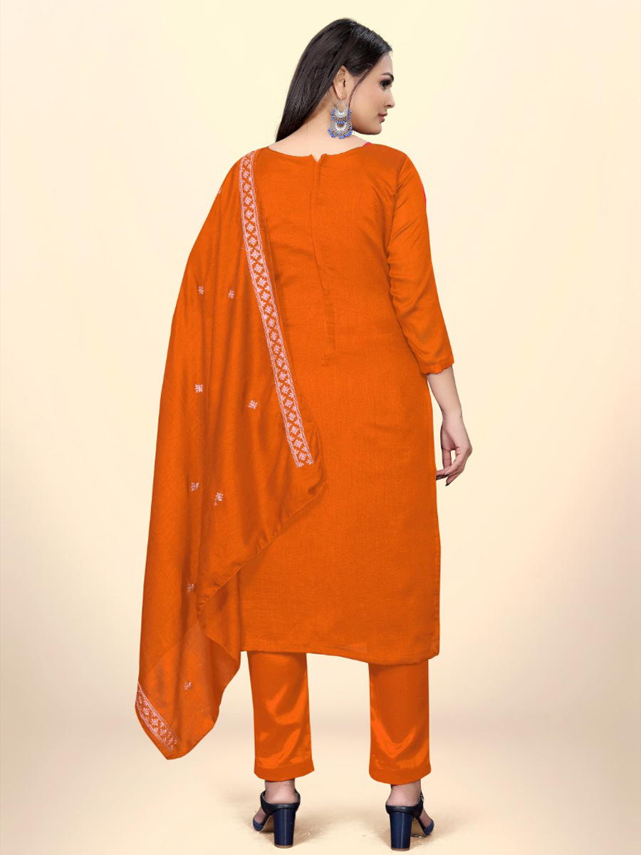 Orange Silk Handwoven Casual Festival Pant Salwar Kameez