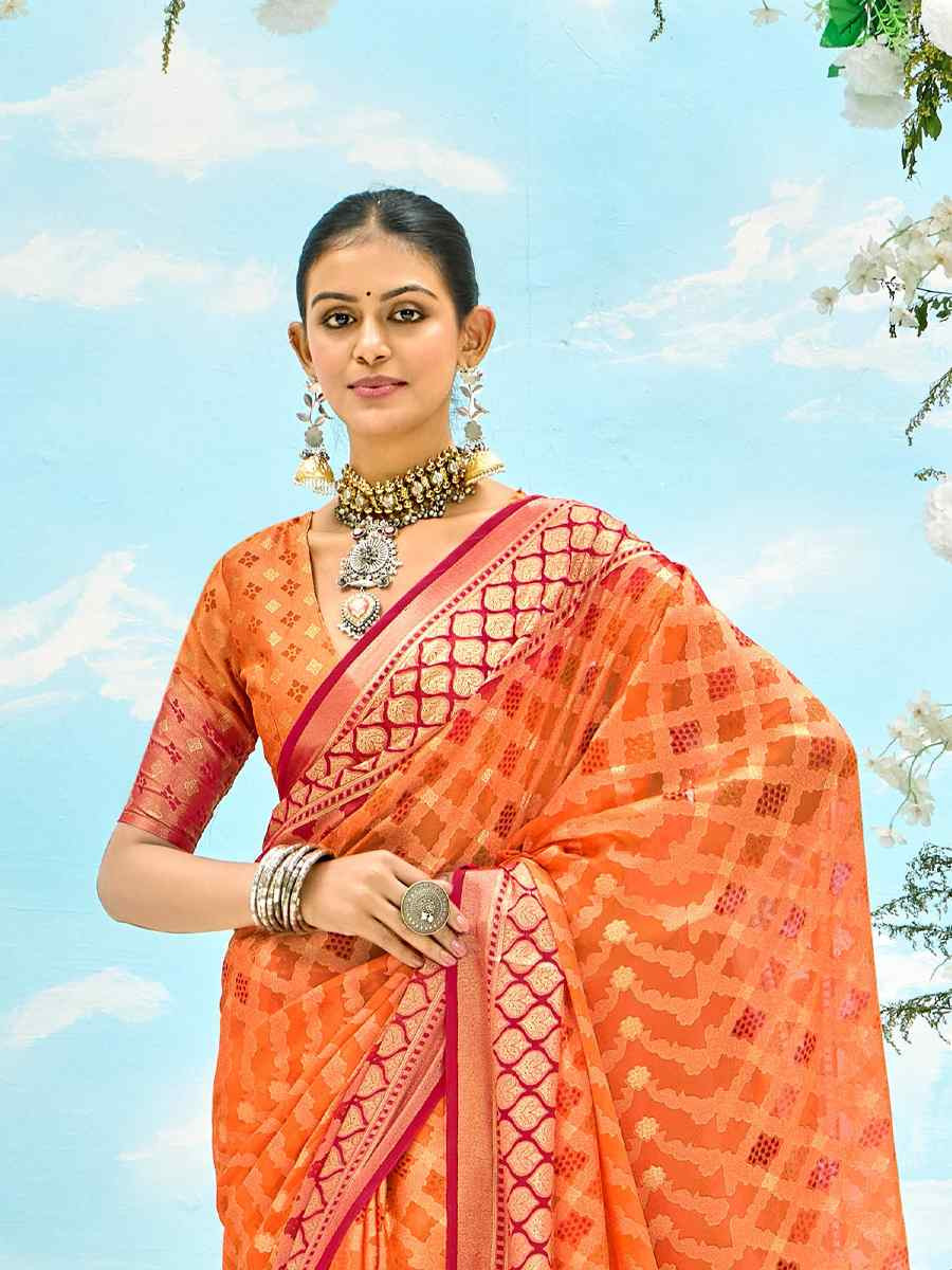 Orange Silk Handwoven Festival Wedding Fancy Heavy Border Saree