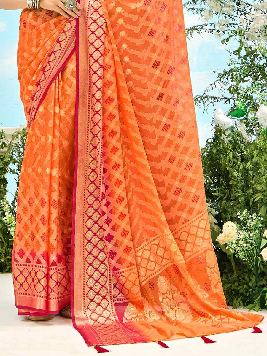 Orange Silk Handwoven Festival Wedding Fancy Heavy Border Saree