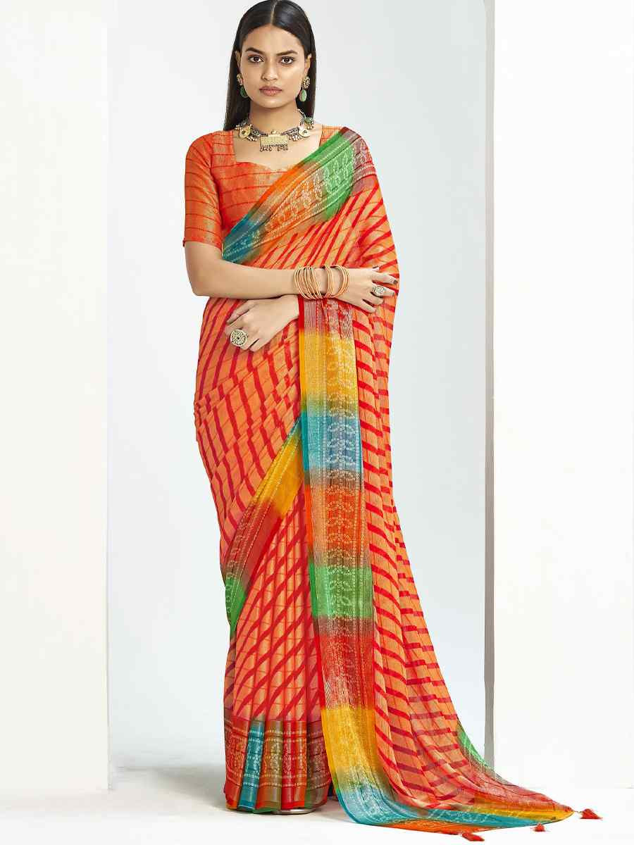 Orange Silk Handwoven Festival Wedding Fancy Heavy Border Saree