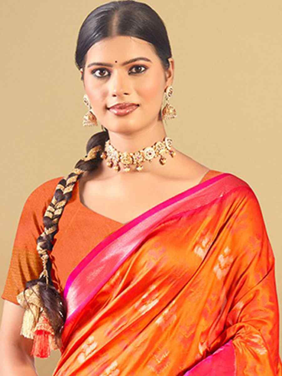 Orange Silk Handwoven Festival Wedding Fancy Heavy Border Saree