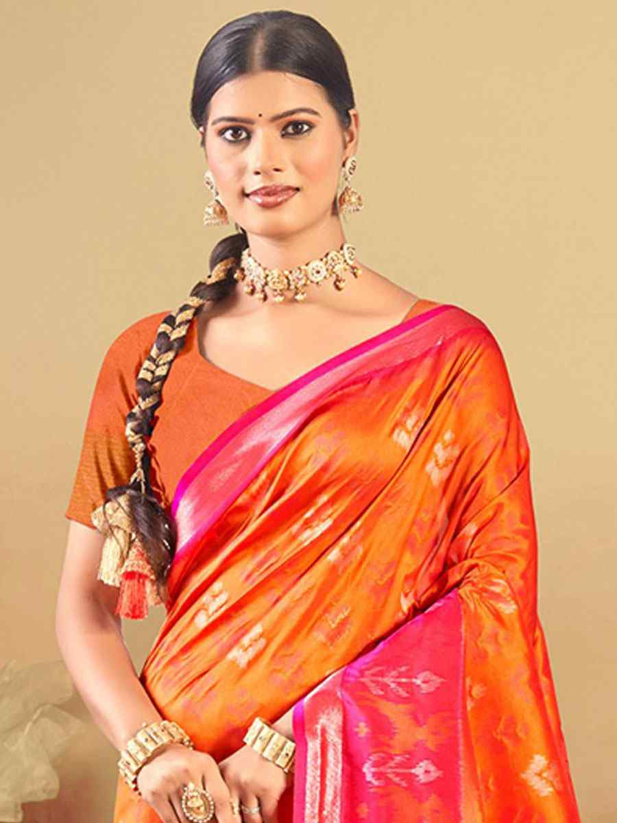 Orange Silk Handwoven Festival Wedding Fancy Heavy Border Saree