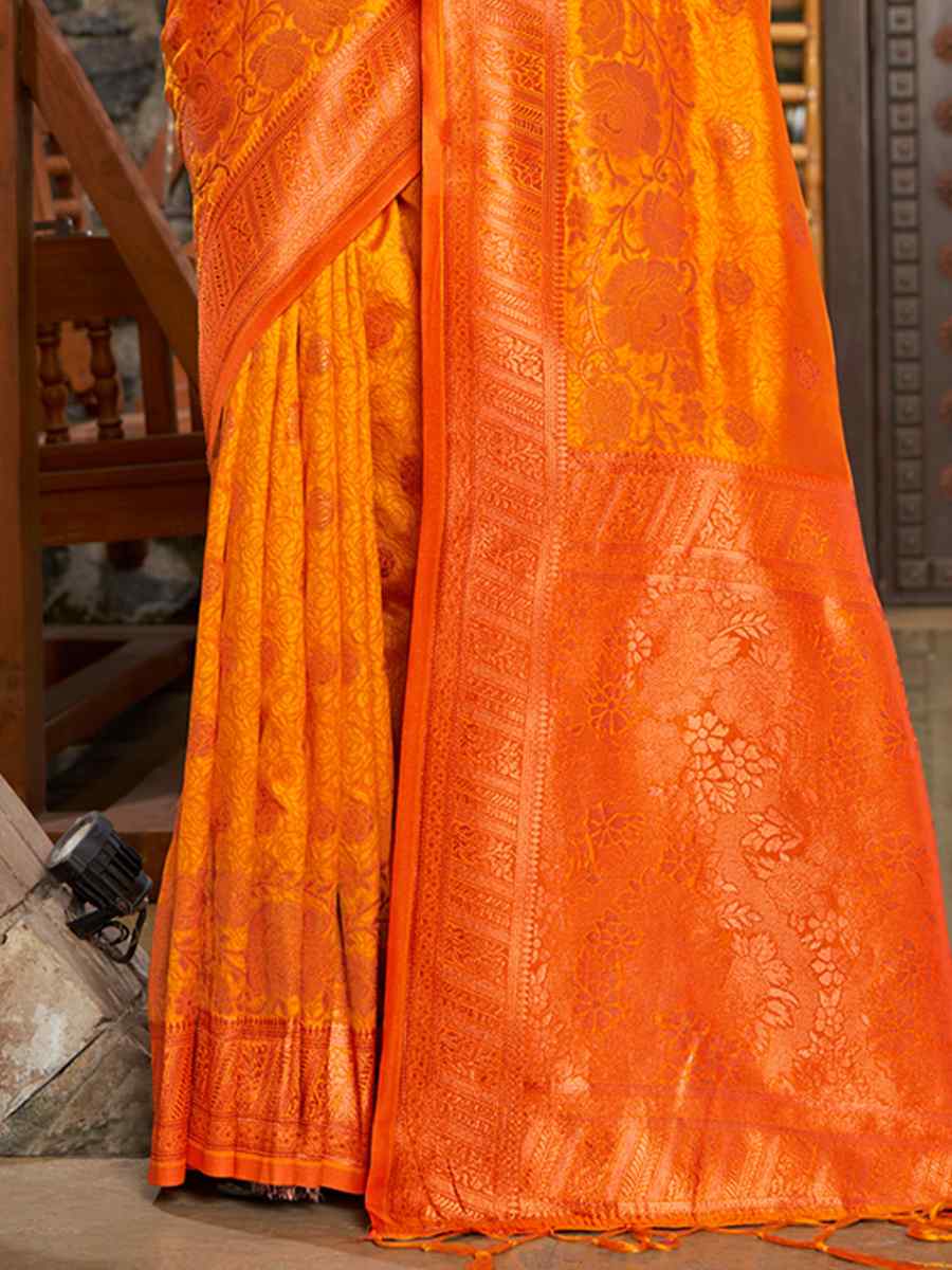 Orange Silk Handwoven Wedding Festival Heavy Border Saree