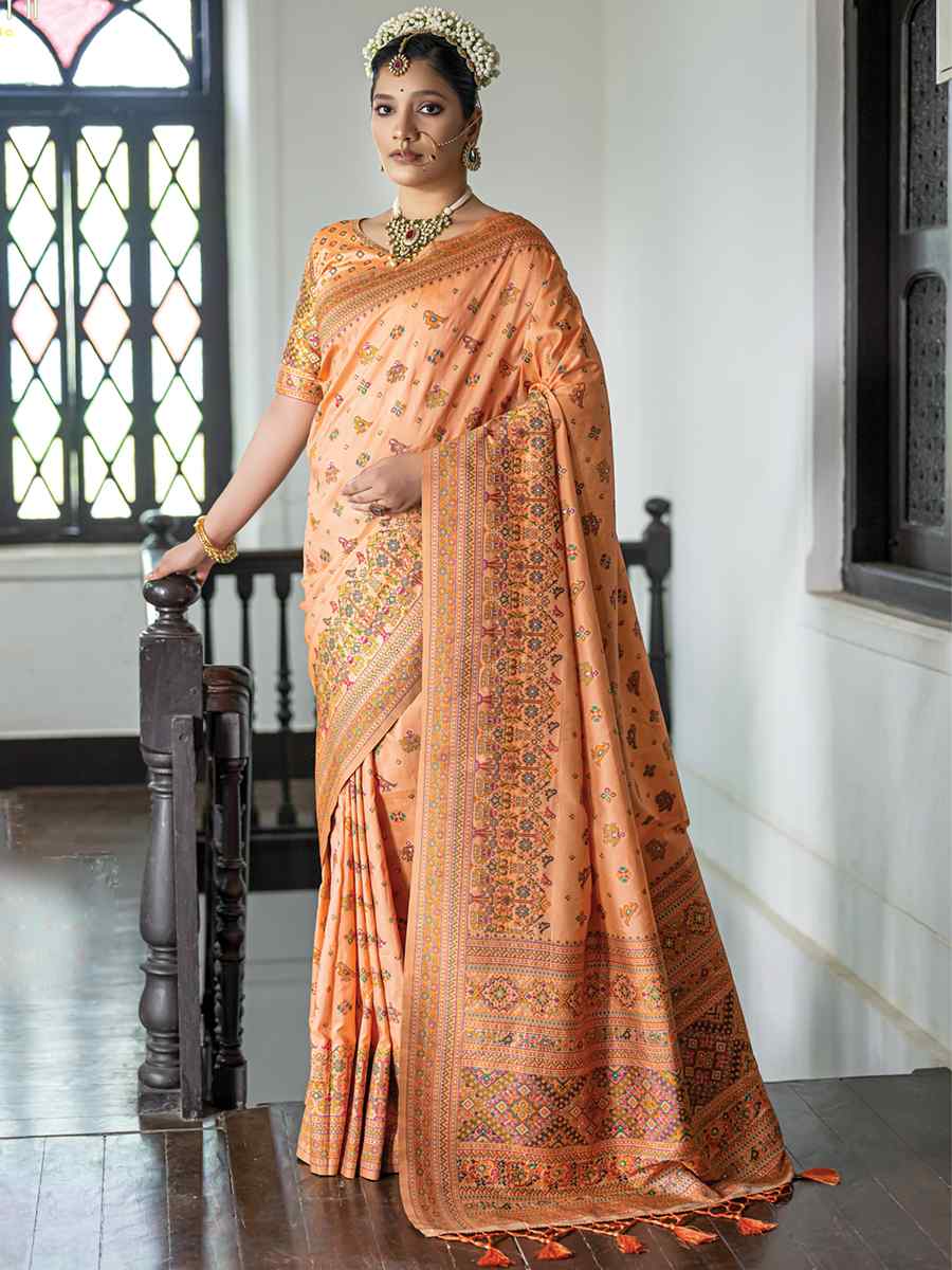 Orange Silk Handwoven Wedding Festival Heavy Border Saree
