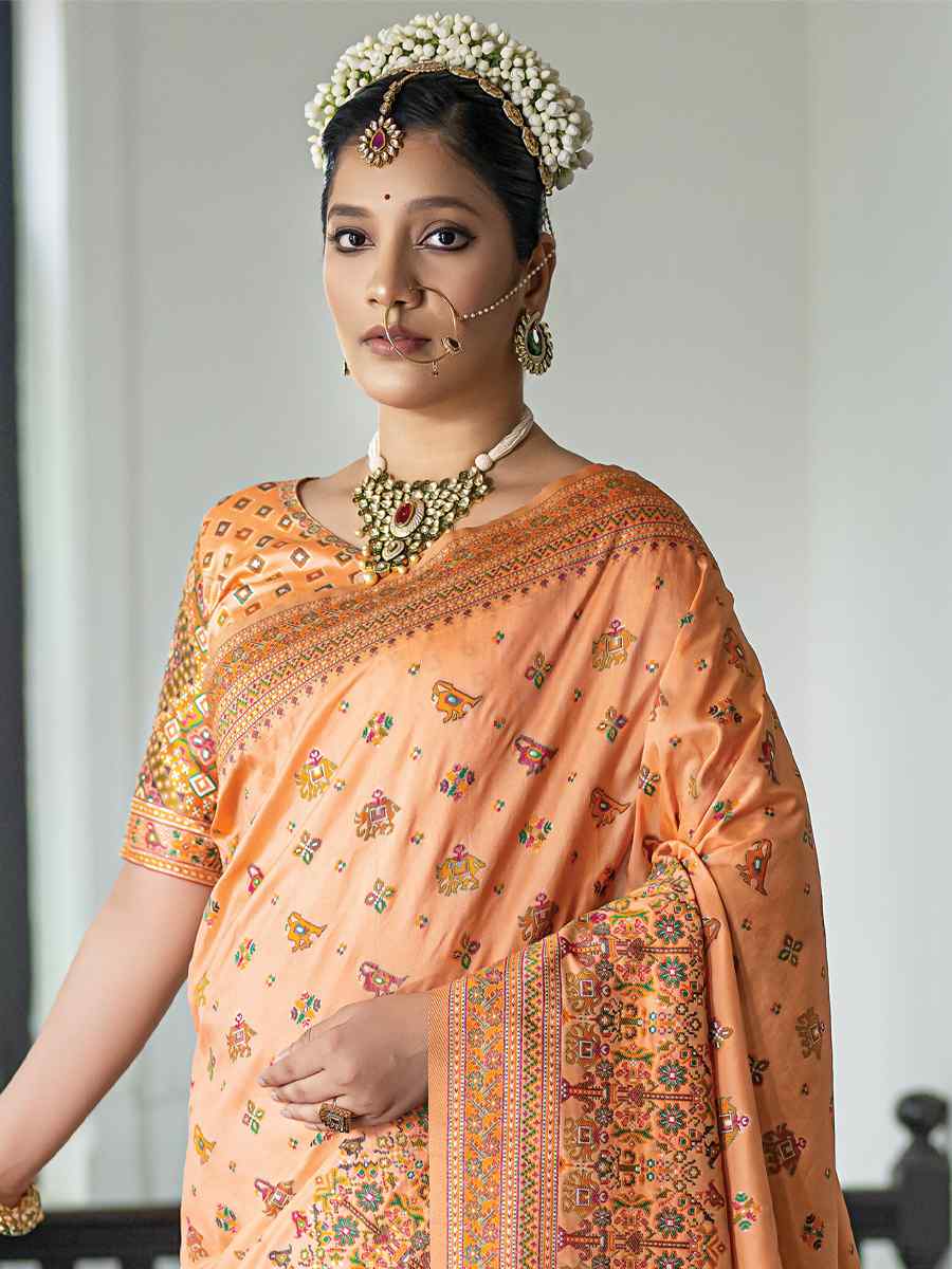 Orange Silk Handwoven Wedding Festival Heavy Border Saree