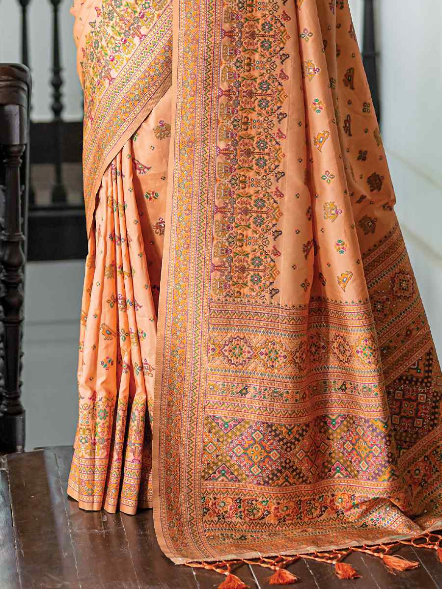 Orange Silk Handwoven Wedding Festival Heavy Border Saree