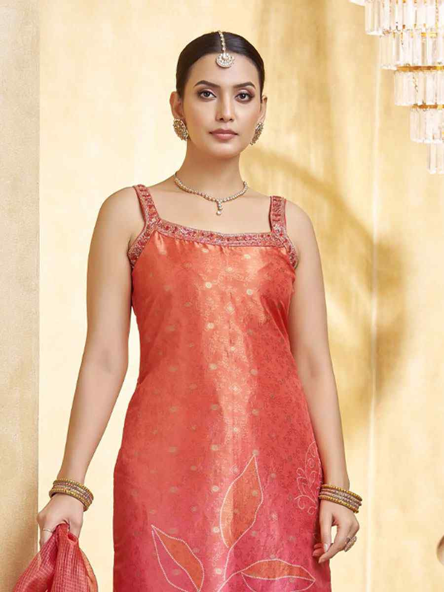 Orange Silk Printed Embroidery Party Wedding Festival Casual Ready Pant Salwar Kameez