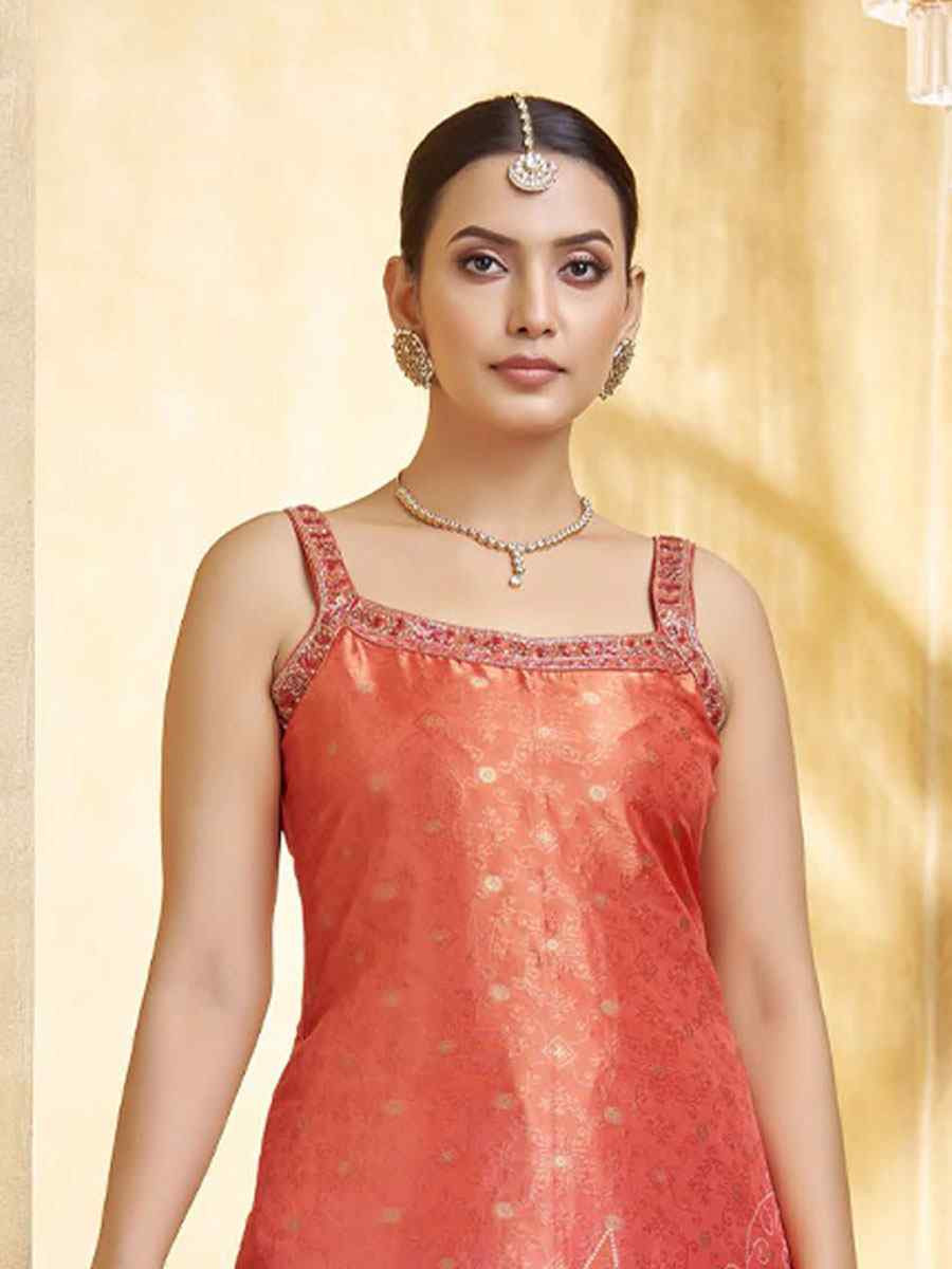 Orange Silk Printed Embroidery Party Wedding Festival Casual Ready Pant Salwar Kameez