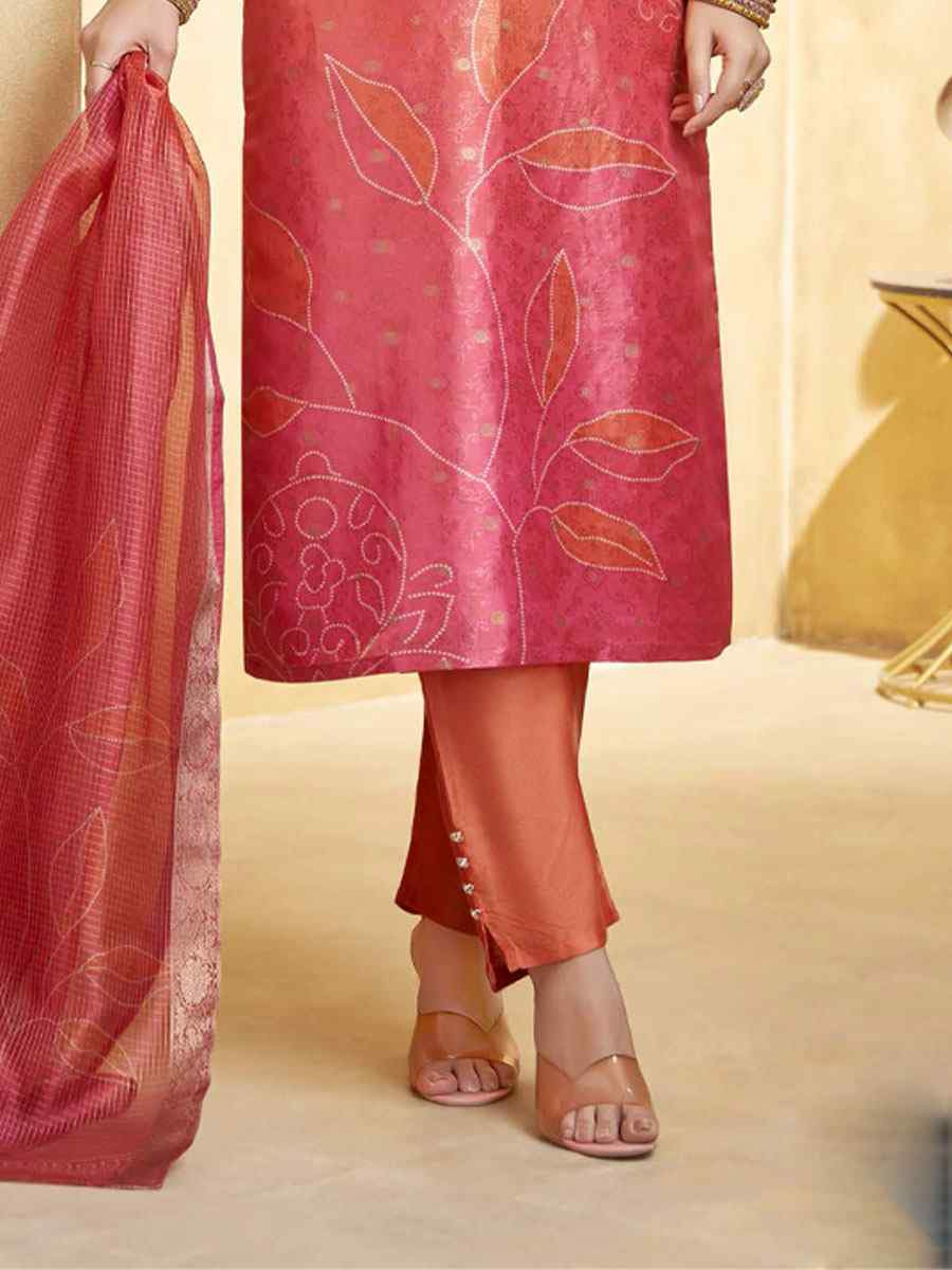 Orange Silk Printed Embroidery Party Wedding Festival Casual Ready Pant Salwar Kameez