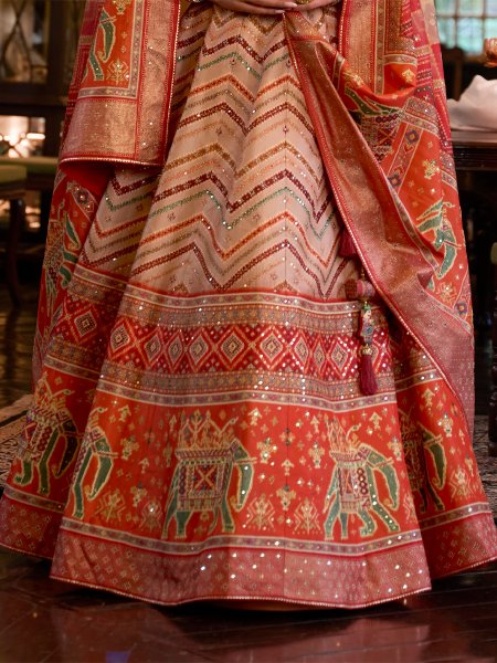 Orange Smooth Rajvadi Silk Embroidered Bridal Wedding Heavy Border Lehenga Choli