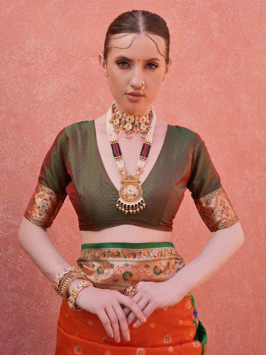 Orange Soft Banarasi Silk Handwoven Casual Reception Festival Wedding Fancy Heavy Border Saree