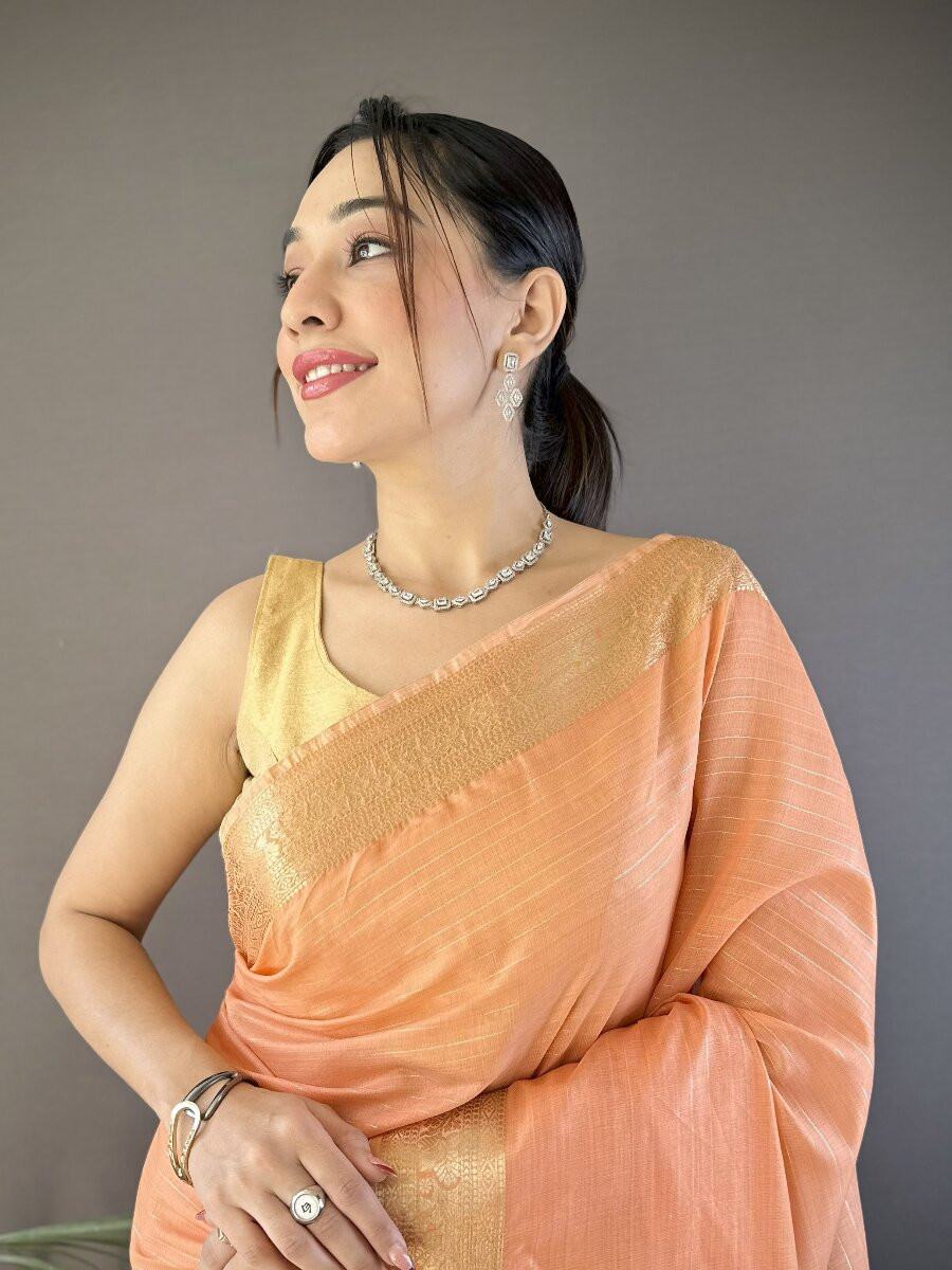 Orange Soft Cotton Zari Wedding Reception Party Festival Heavy Border Sarees