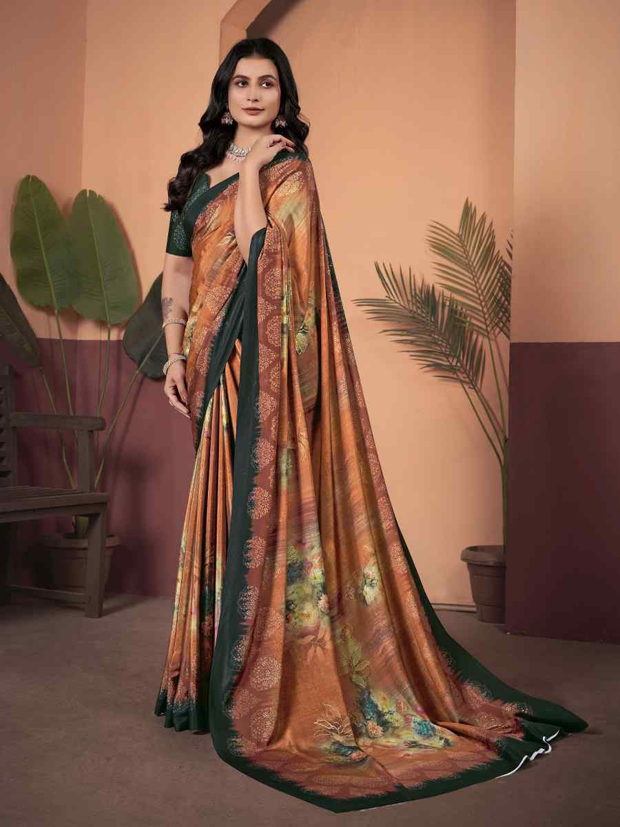 Orange Soft Crepe Silk Printed Festival Wedding Heavy Border Saree