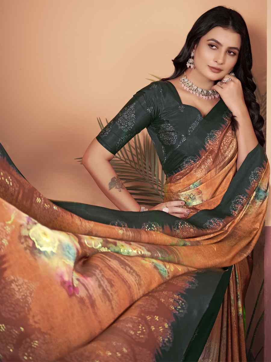 Orange Soft Crepe Silk Printed Festival Wedding Heavy Border Saree