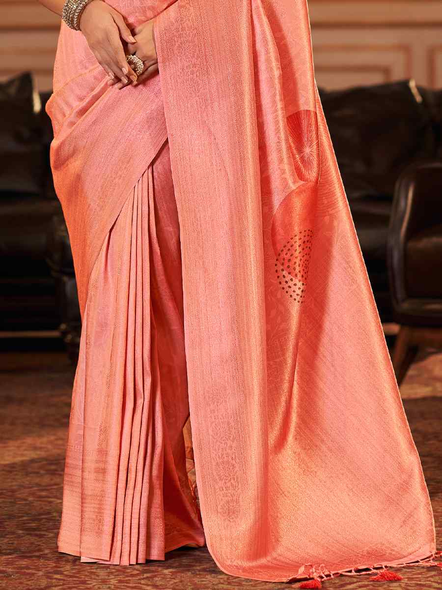 Orange Soft Jacquard Handwoven Wedding Festival Heavy Border Saree