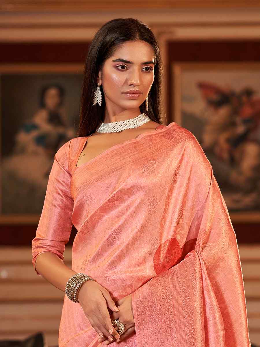 Orange Soft Jacquard Handwoven Wedding Festival Heavy Border Saree
