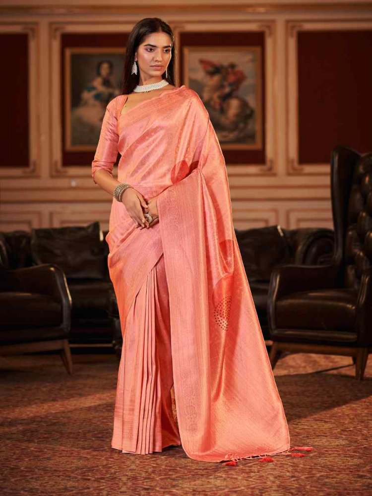 Orange Soft Jacquard Handwoven Wedding Festival Heavy Border Saree