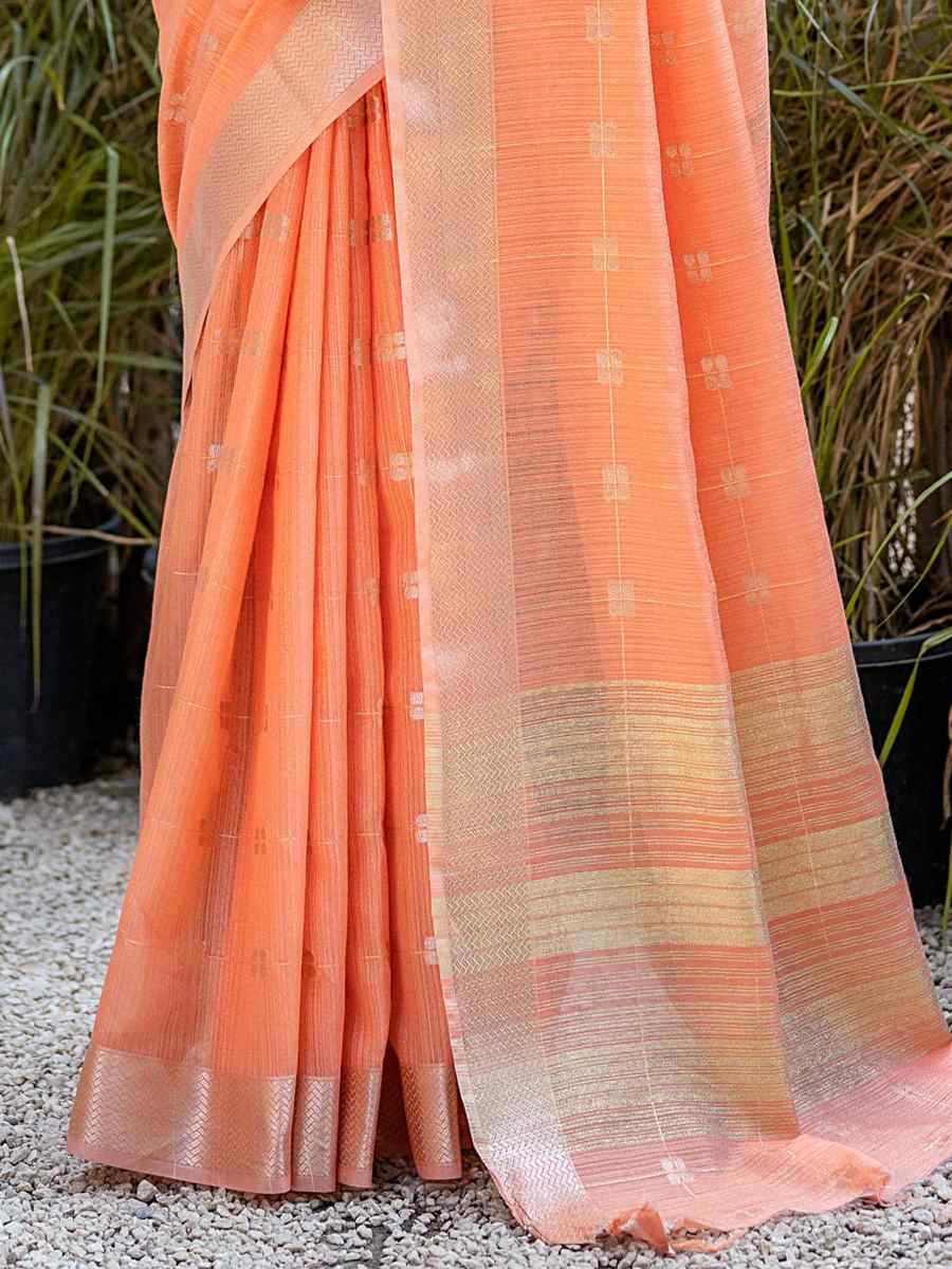 Orange Soft Resham Silk Handwoven Wedding Festival Heavy Border Saree