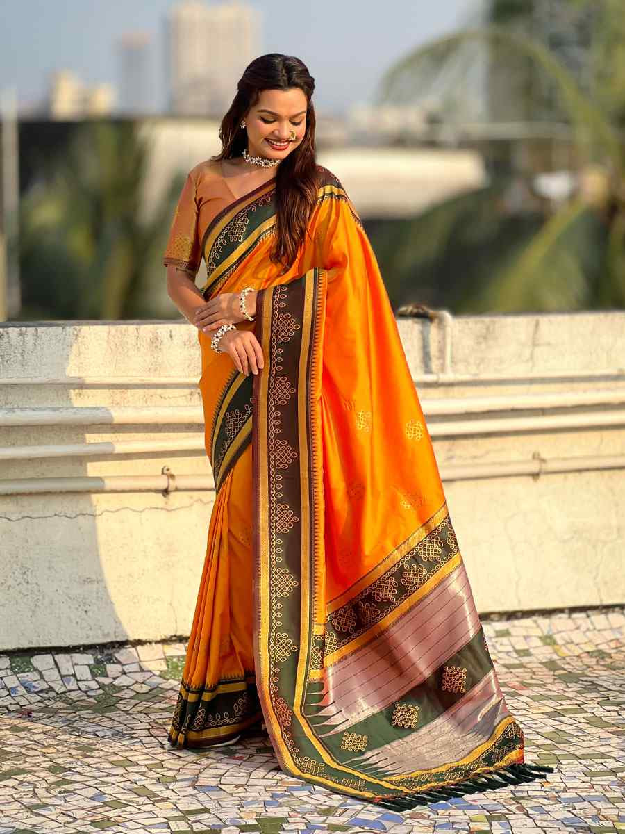 Orange Soft Silk Handwoven Casual Reception Festival Wedding Fancy Classic Style Sarees