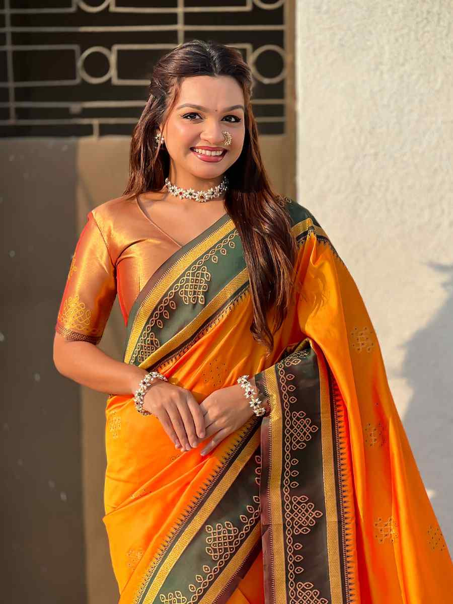 Orange Soft Silk Handwoven Casual Reception Festival Wedding Fancy Classic Style Sarees