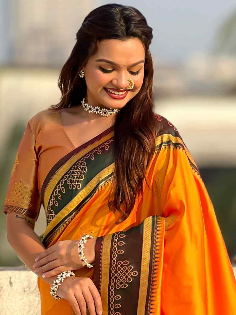 Orange Soft Silk Handwoven Casual Reception Festival Wedding Fancy Classic Style Sarees