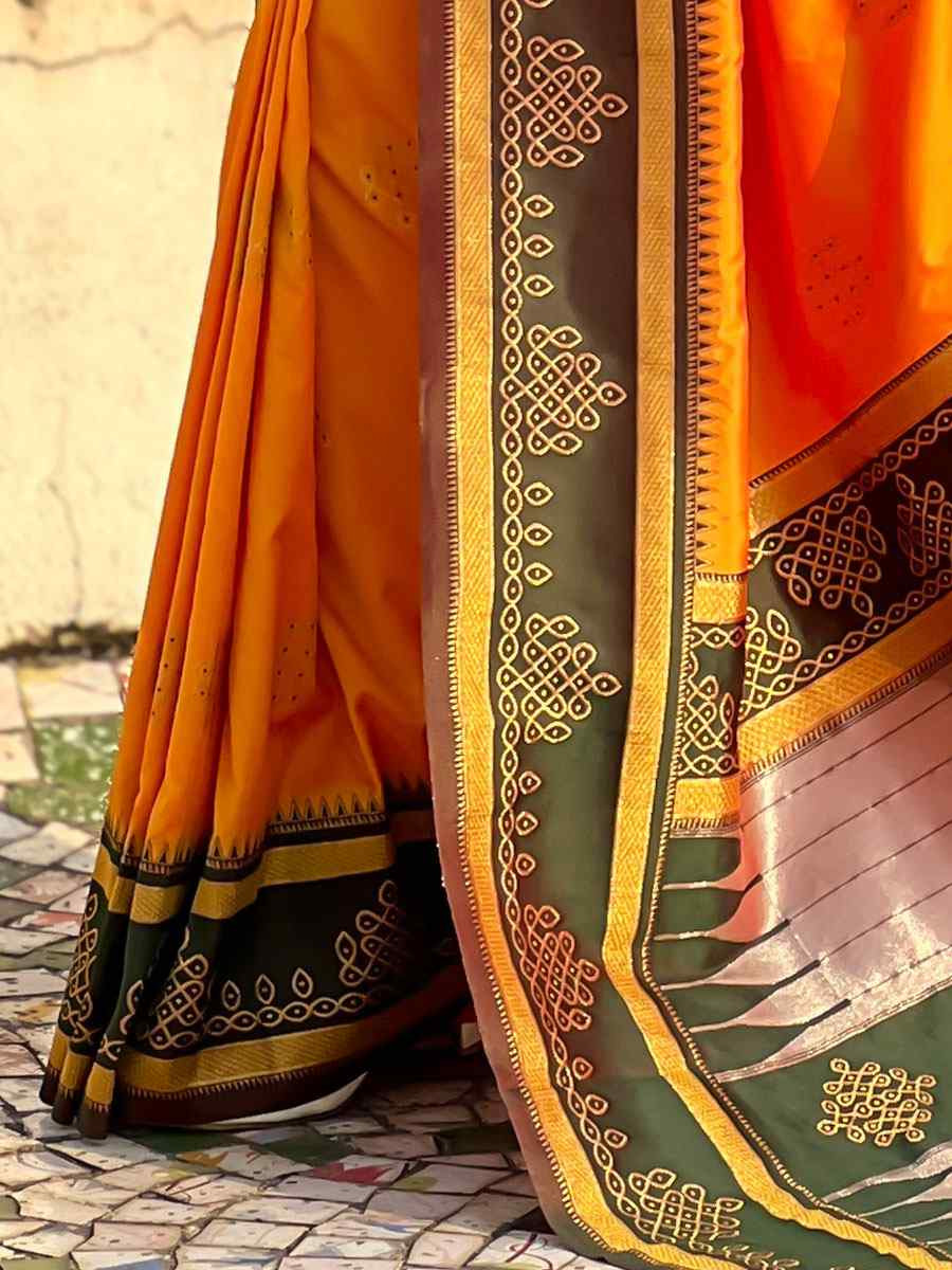 Orange Soft Silk Handwoven Casual Reception Festival Wedding Fancy Classic Style Sarees
