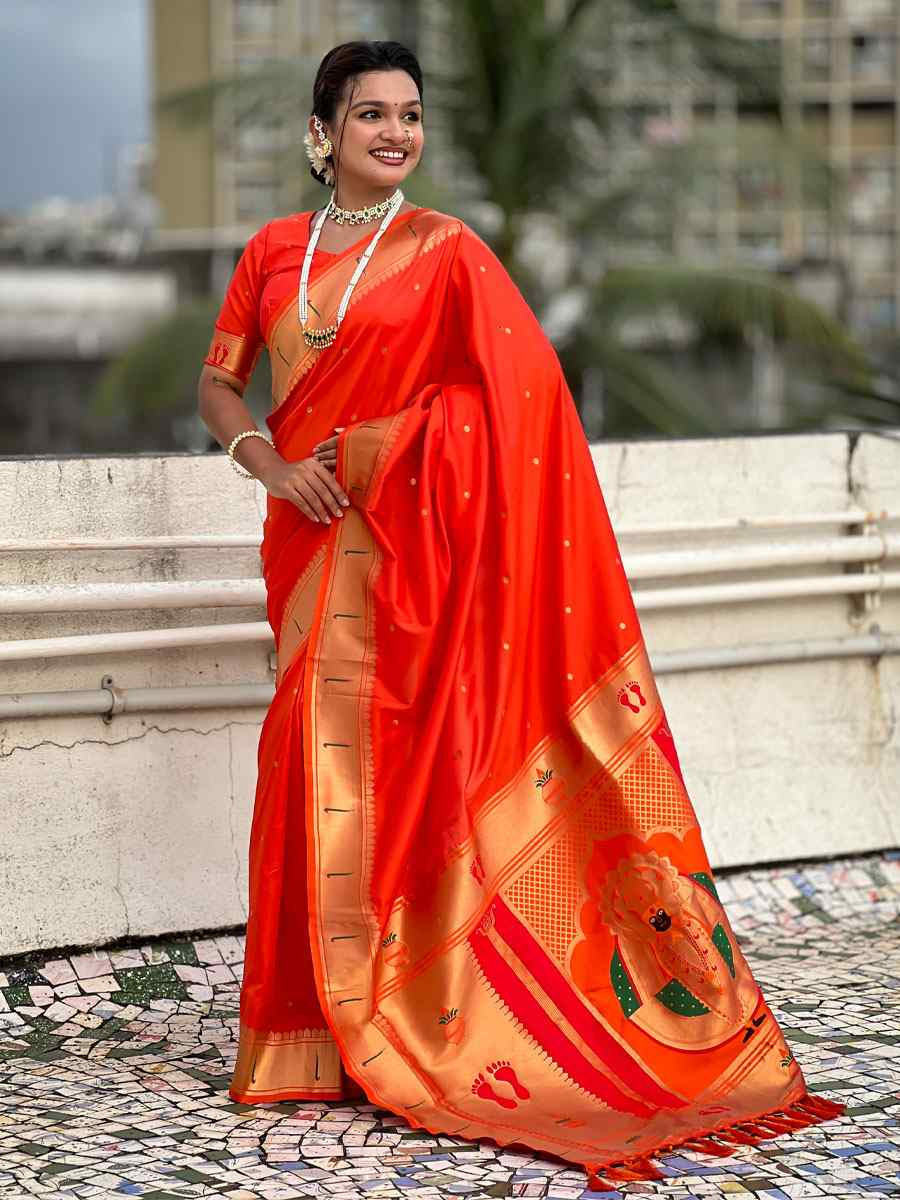 Orange Soft Silk Handwoven Casual Reception Festival Wedding Fancy Classic Style Sarees