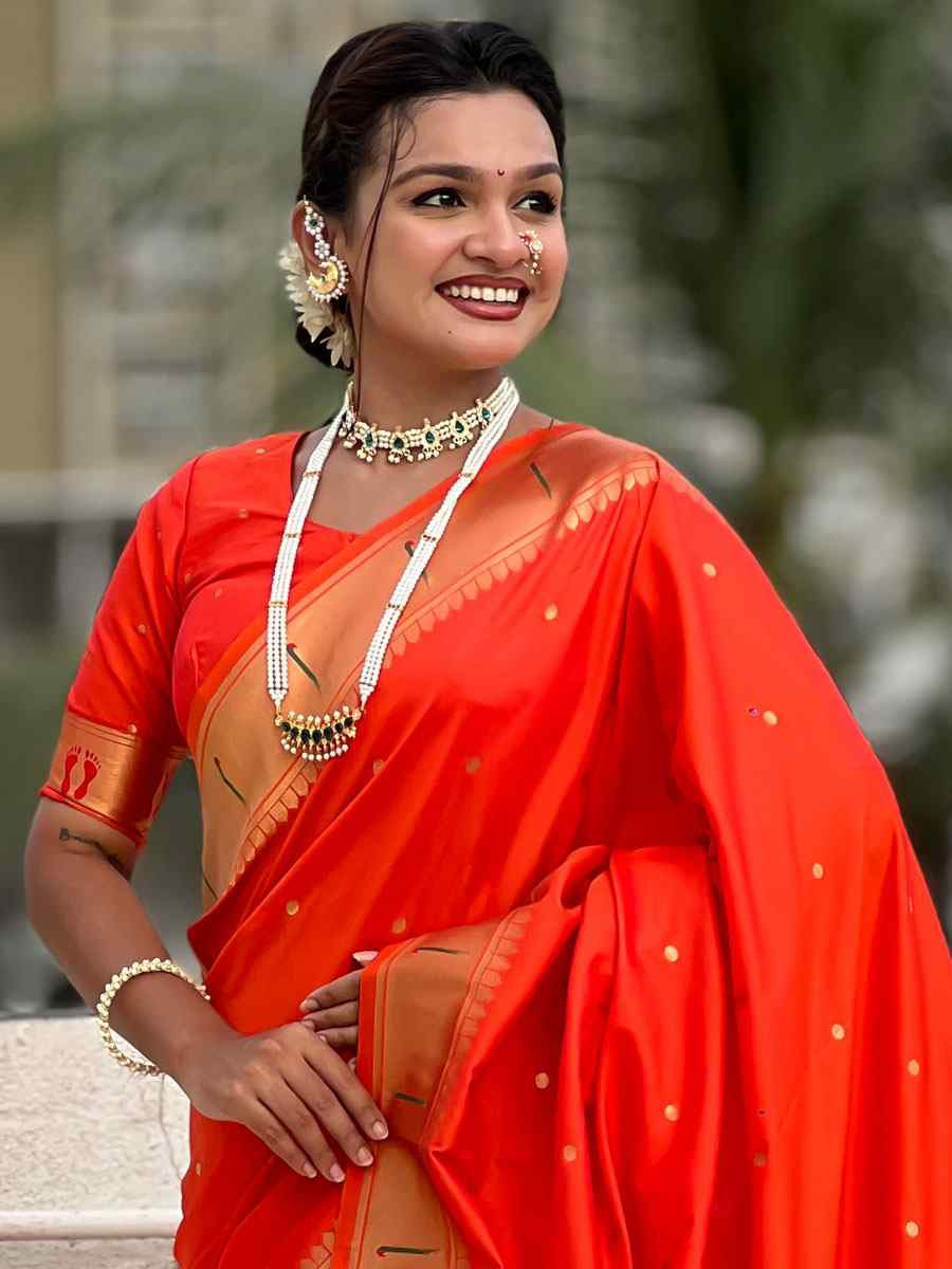 Orange Soft Silk Handwoven Casual Reception Festival Wedding Fancy Classic Style Sarees