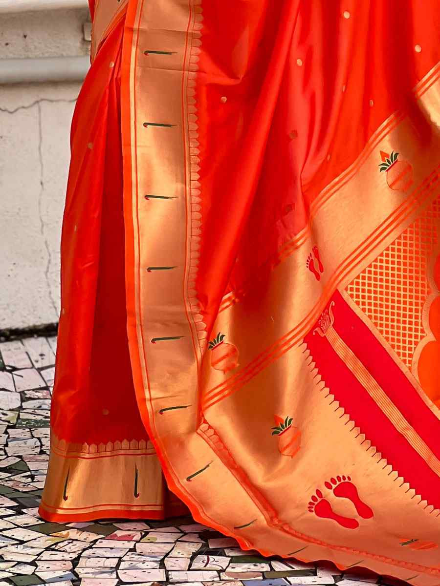 Orange Soft Silk Handwoven Casual Reception Festival Wedding Fancy Classic Style Sarees