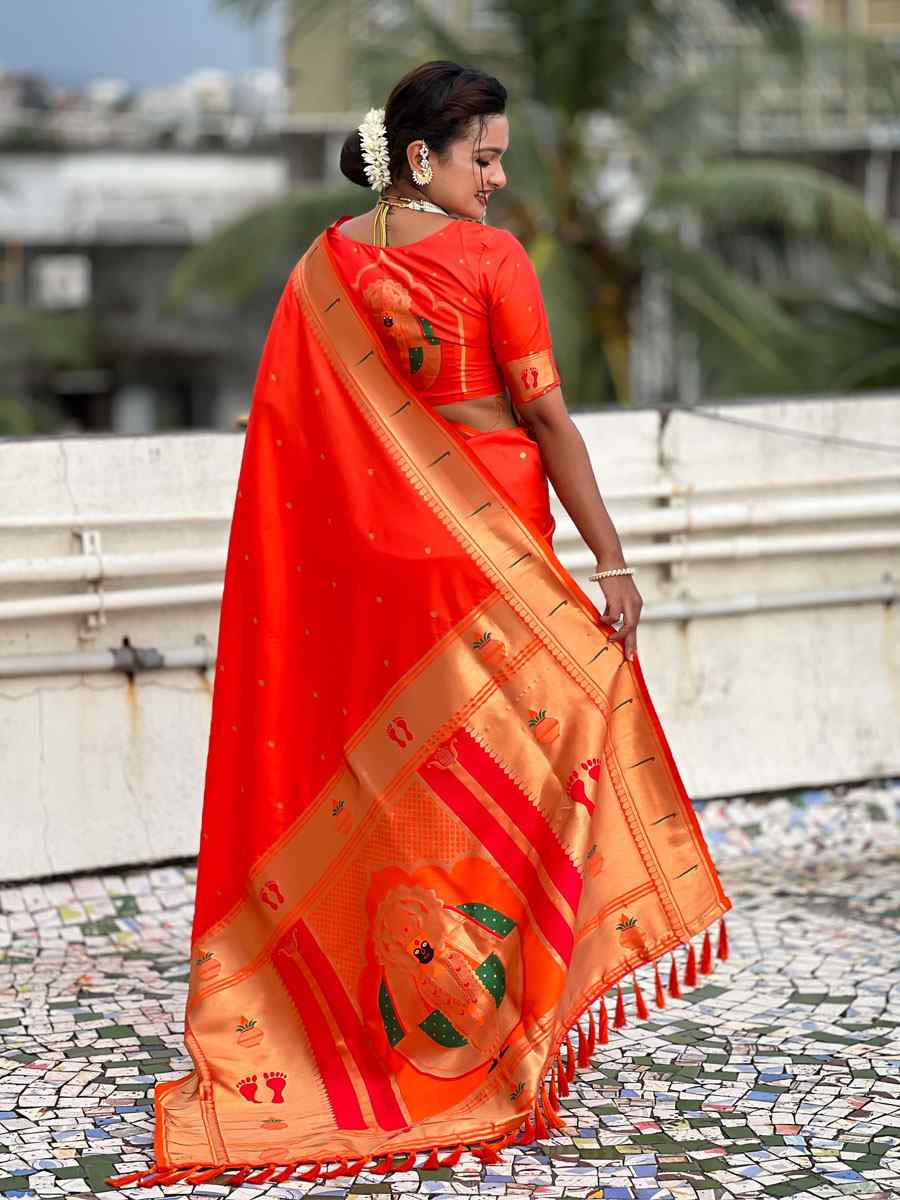 Orange Soft Silk Handwoven Casual Reception Festival Wedding Fancy Classic Style Sarees