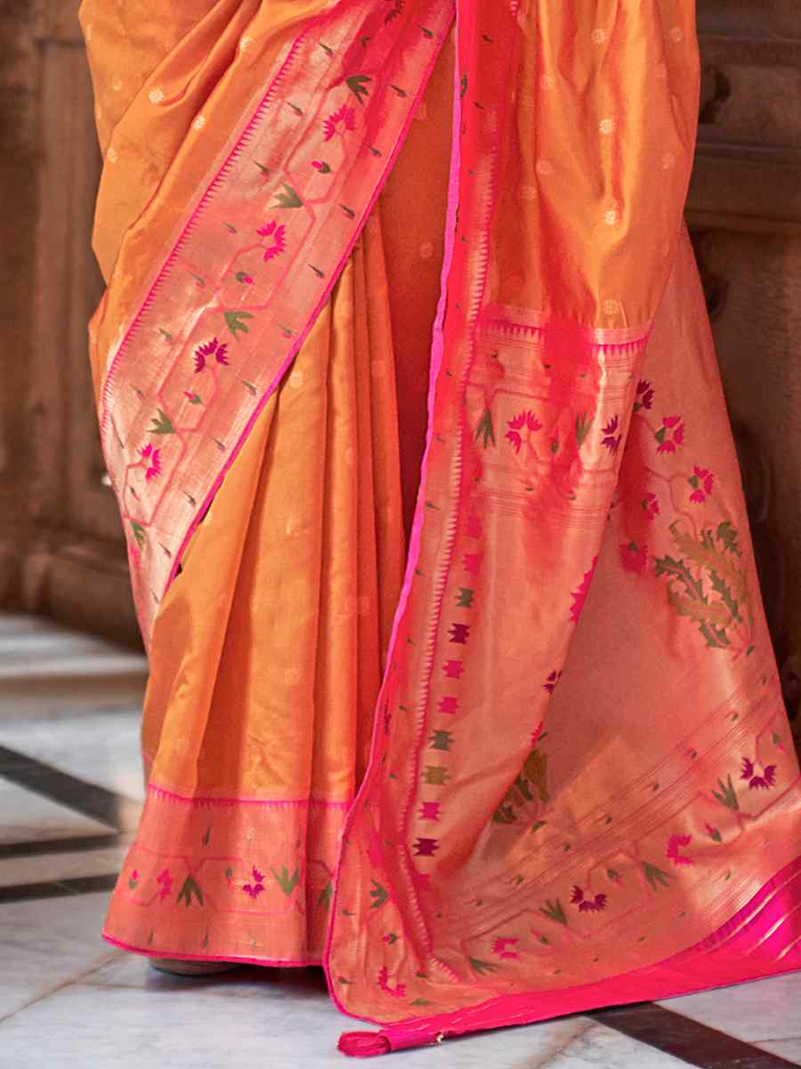 Orange Soft Silk Handwoven Wedding Bridal Heavy Border Saree