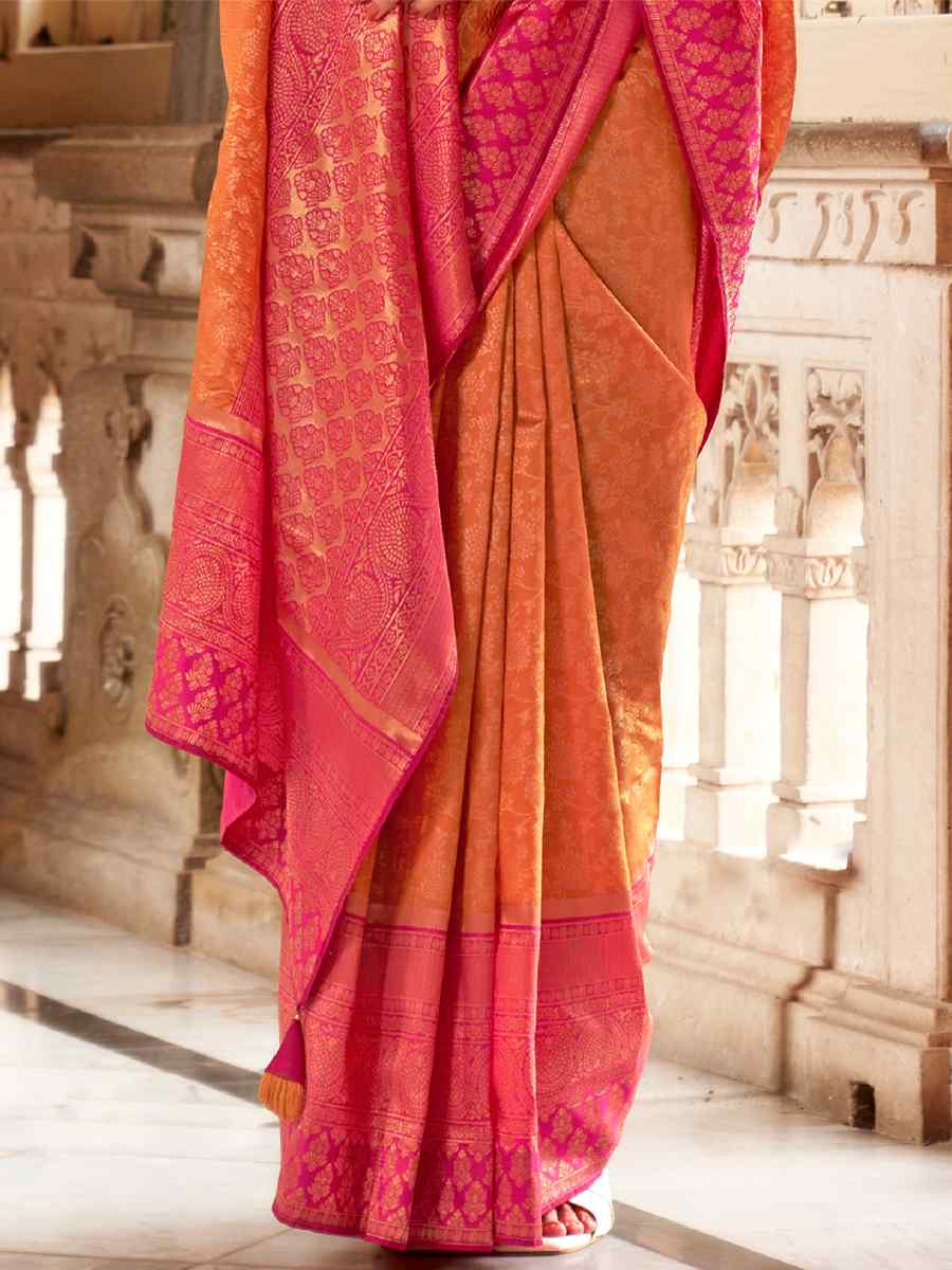 Orange Soft Silk Handwoven Wedding Festival Heavy Border Saree