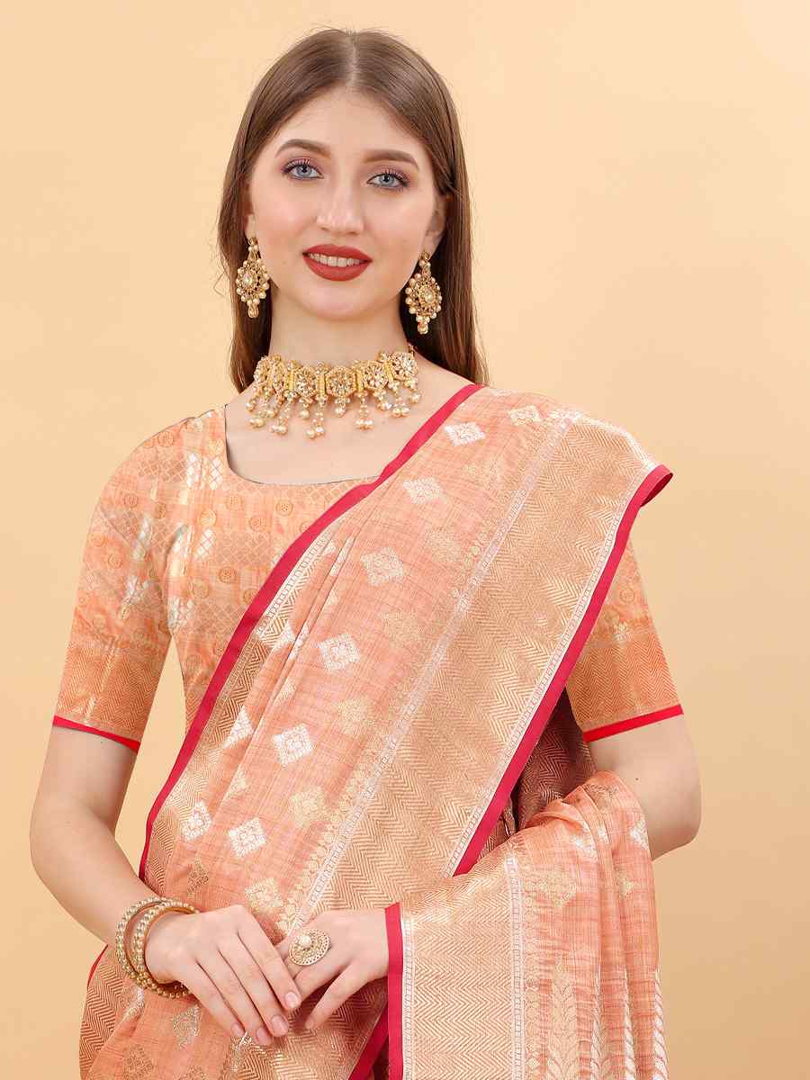 Orange Soft Silk Handwoven Wedding Festival Heavy Border Saree