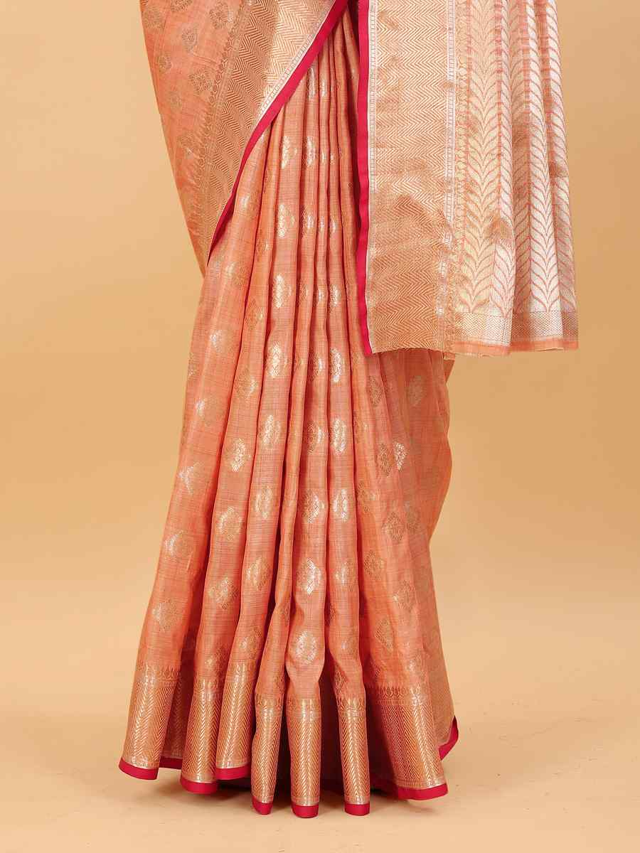Orange Soft Silk Handwoven Wedding Festival Heavy Border Saree