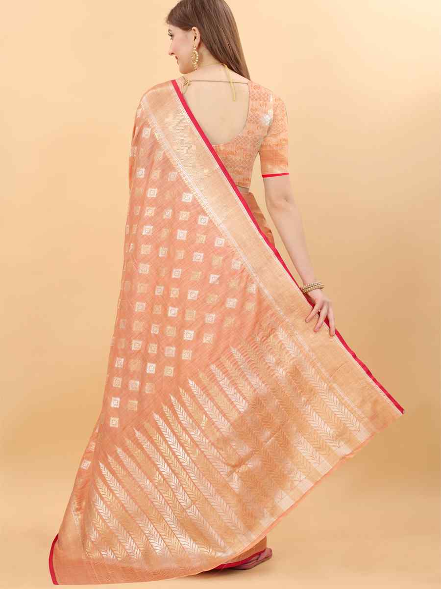 Orange Soft Silk Handwoven Wedding Festival Heavy Border Saree