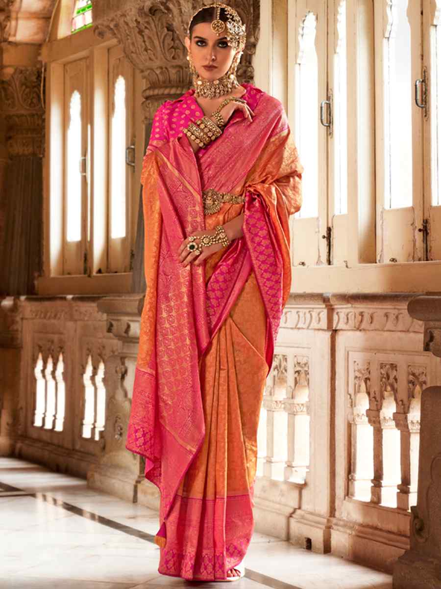 Orange Soft Silk Handwoven Wedding Festival Heavy Border Saree