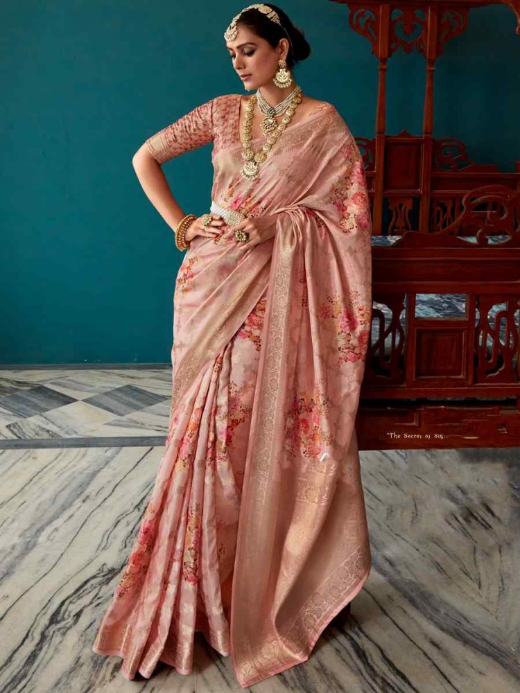 Orange Soft Silk Printed Casual Festival Contemporary Saree