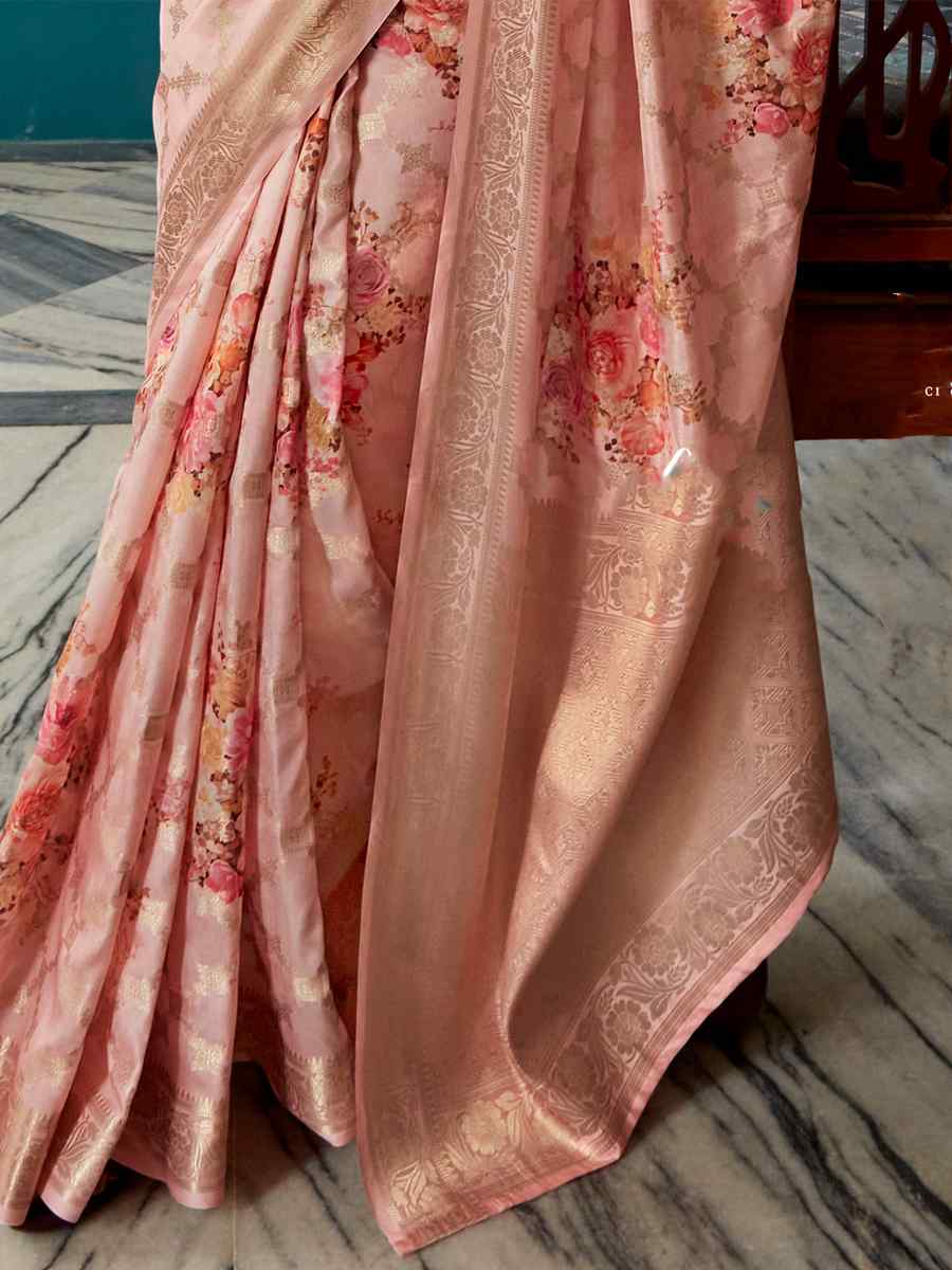 Orange Soft Silk Printed Casual Festival Contemporary Saree