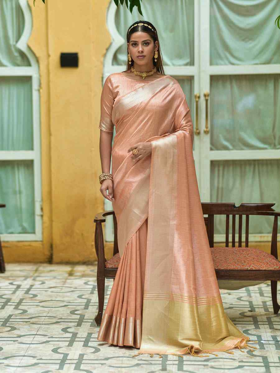 Orange South Silk Handwoven Wedding Festival Heavy Border Saree
