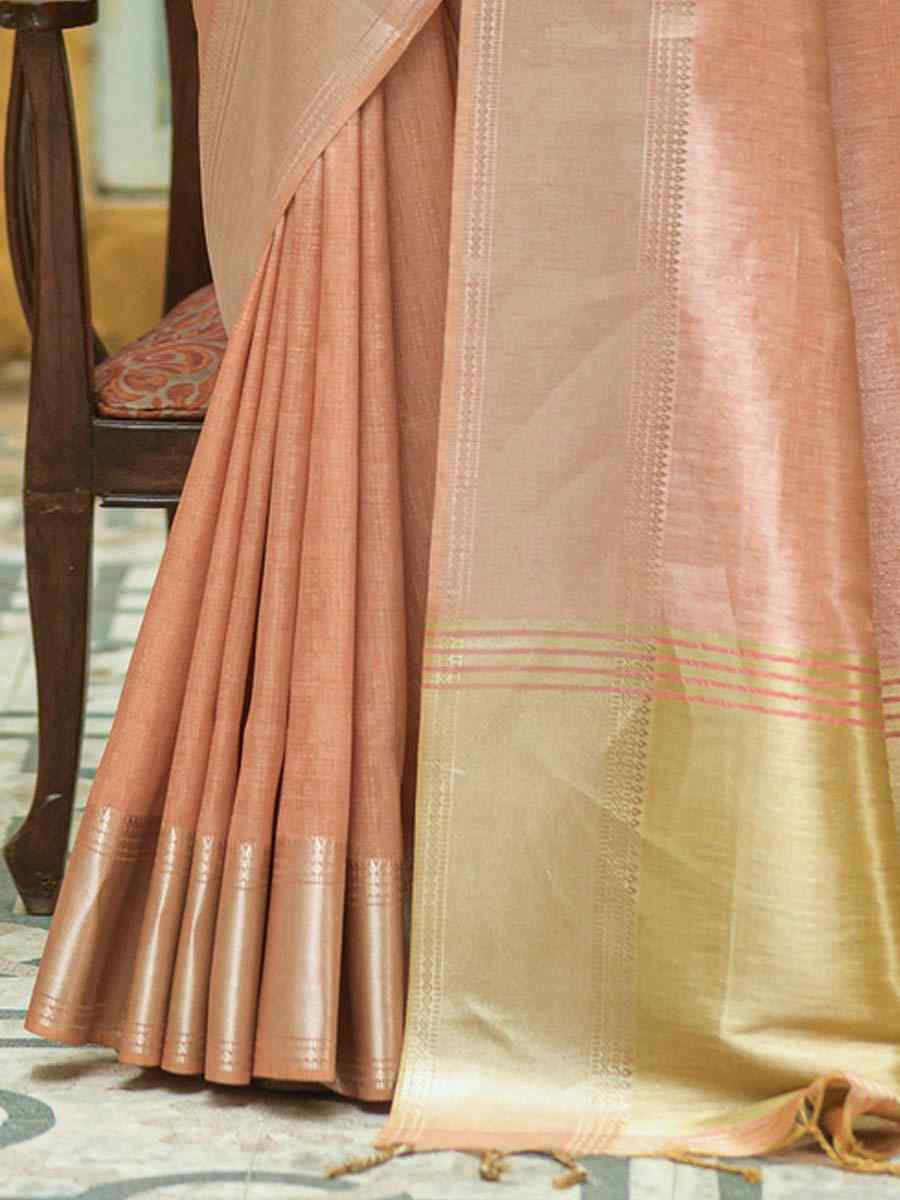 Orange South Silk Handwoven Wedding Festival Heavy Border Saree