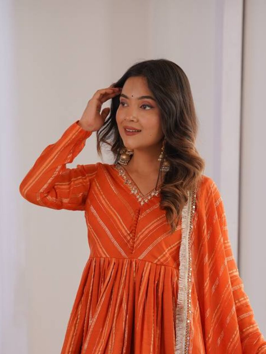 Orange Stone Work Lace Work Handwork Wedding Party Festival Casual Ready Sharara Pant Salwar Kameez