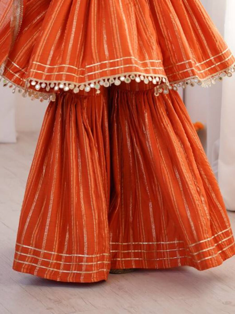 Orange Stone Work Lace Work Handwork Wedding Party Festival Casual Ready Sharara Pant Salwar Kameez