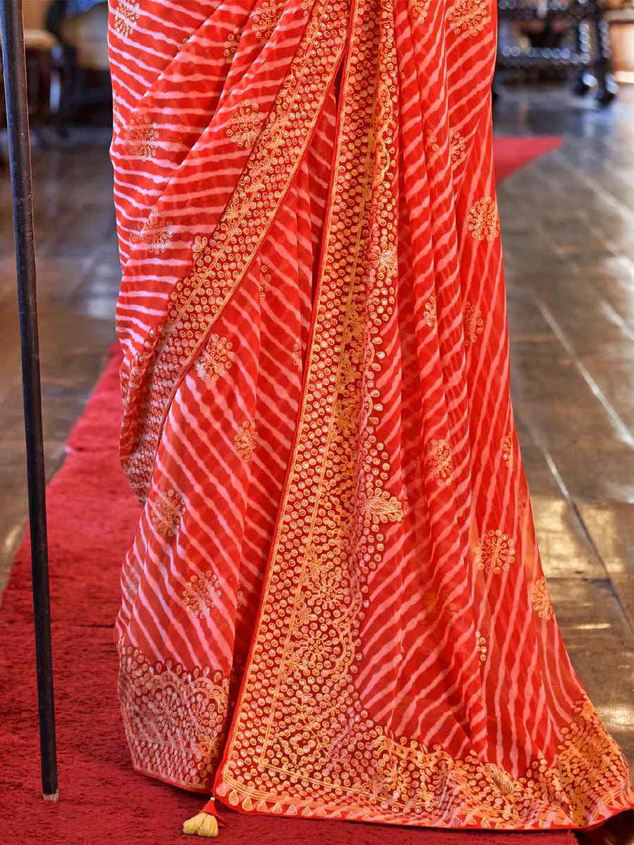 Orange Super Georgette Handwoven Party Festival Heavy Border Saree