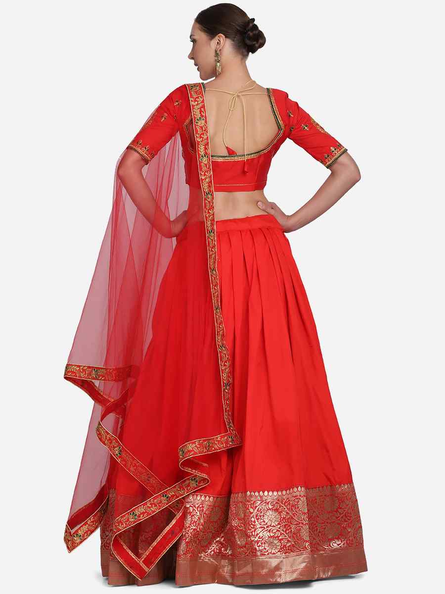 Orange Taffeta Silk Zari Wedding Festival Circular Lehenga Choli