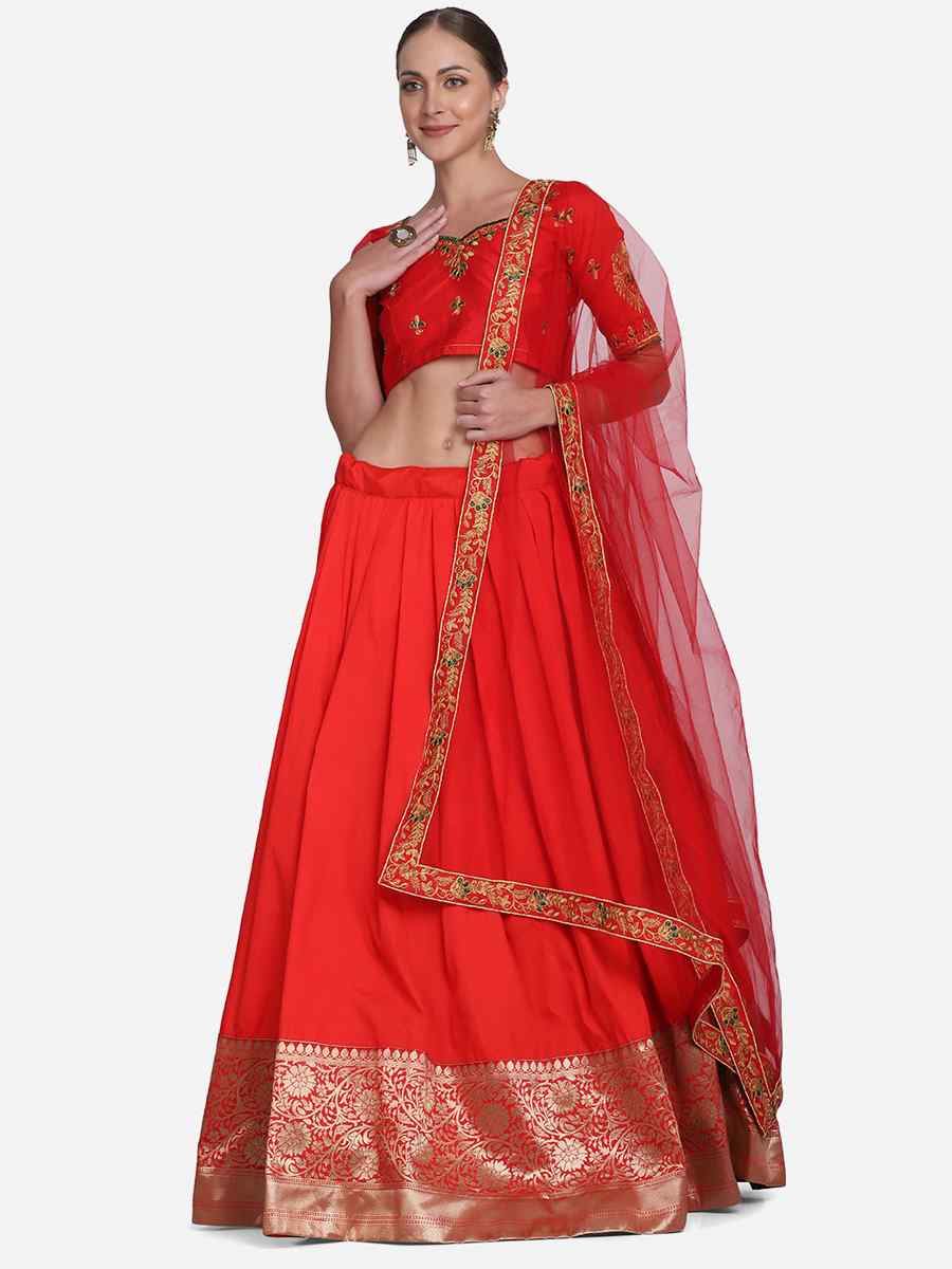 Orange Taffeta Silk Zari Wedding Festival Circular Lehenga Choli