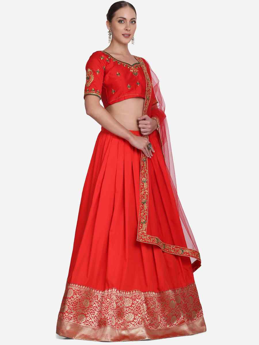 Orange Taffeta Silk Zari Wedding Festival Circular Lehenga Choli