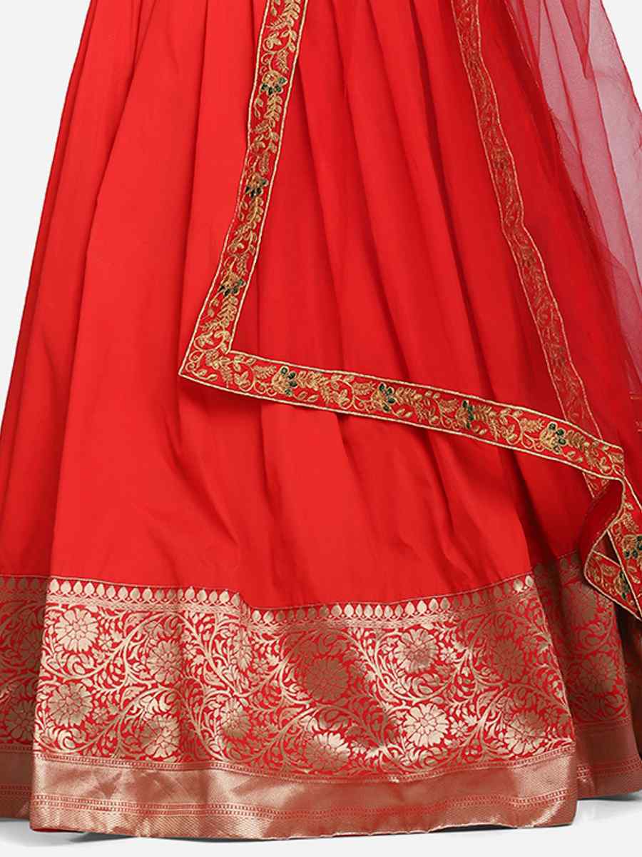 Orange Taffeta Silk Zari Wedding Festival Circular Lehenga Choli