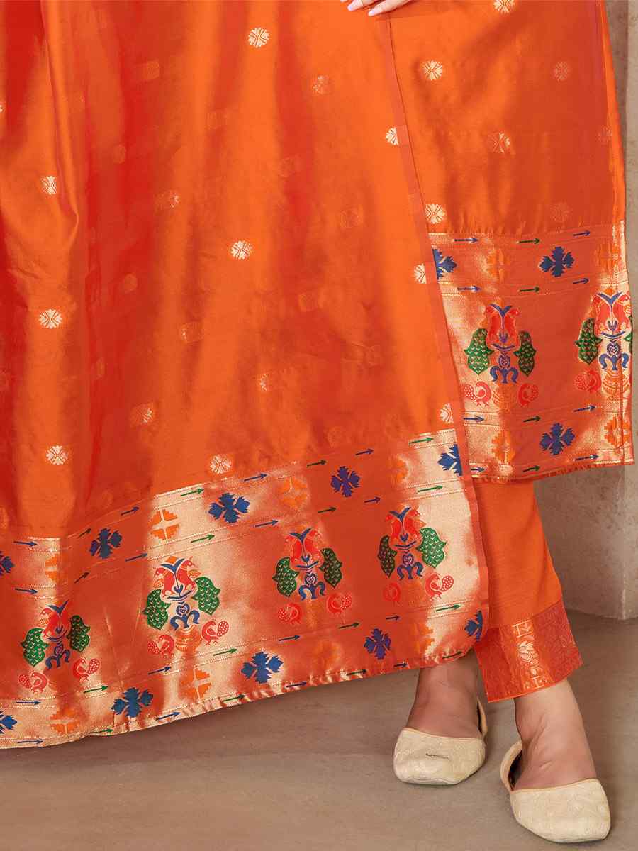 Orange Tapeta Silk Embroidered Casual Festival Pant Salwar Kameez