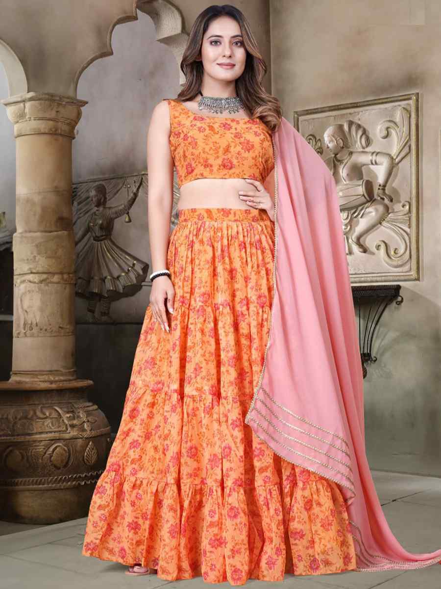 Orange Teby Organza Embroidered Festival Wedding Circular Lehenga Choli