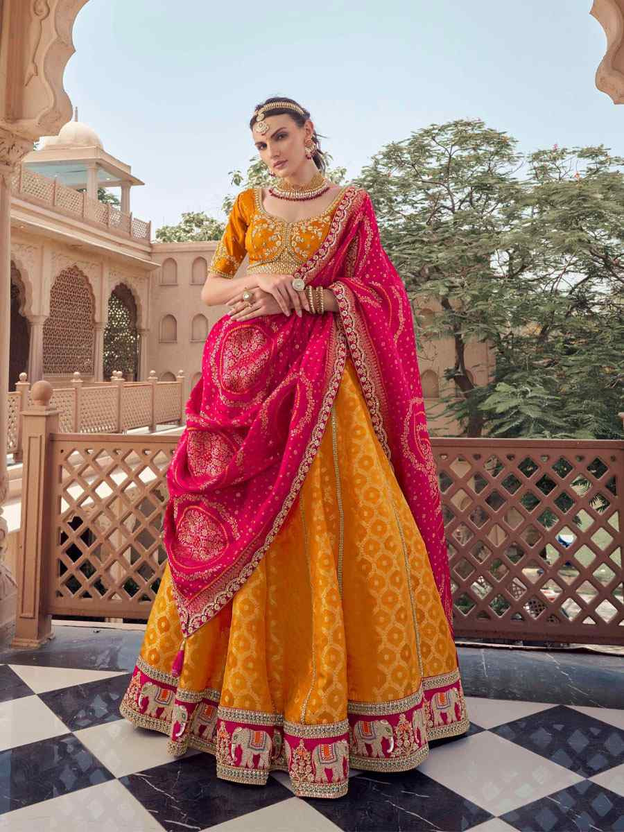 Orange Tissue Silk Embroidered Festival Wedding Party Reception Heavy Border Lehenga Choli